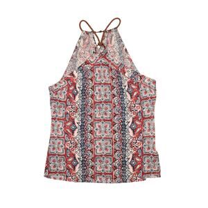 CHAPS DENIM NEW $49 Red Blue Floral Sleeveless Halter Top‎ Medium